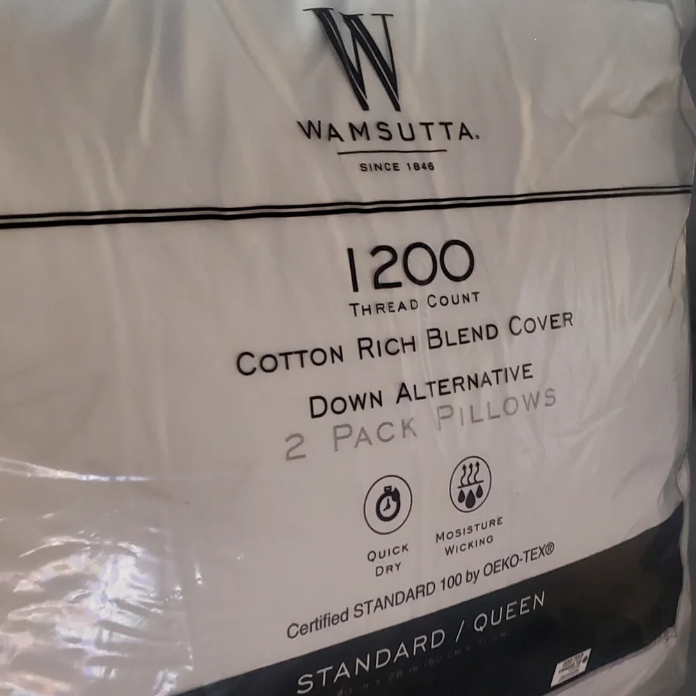 Brand New Authentic Wamsutta 1200 Thread Count 2 Pack Pillows. Standard/Queen.